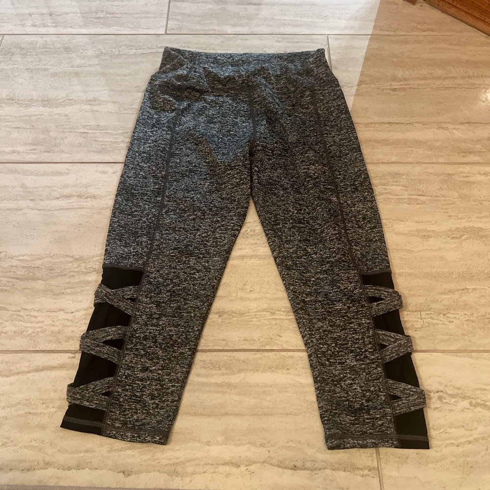 Women's Heather Gray Capris with Black Mesh Accents